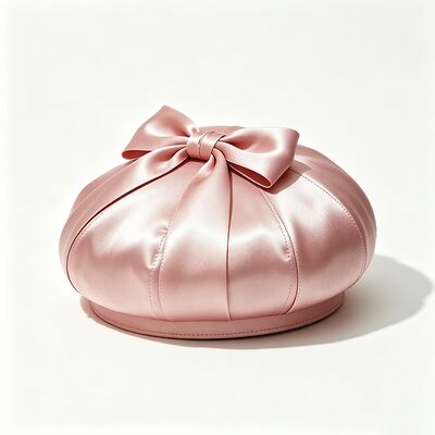Elegante roze satine baret hoed met stof 150 gram lichtgewicht en op maat gemaakt voor casual wear