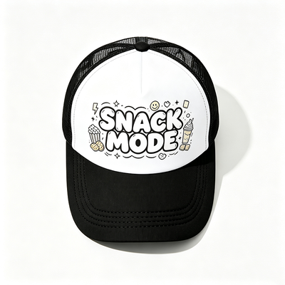 Gebogen 6-panel trucker cap met plastic snapback sluiting, op maat gemaakt, ideaal voor campagnes, teamuniformen en casual kleding