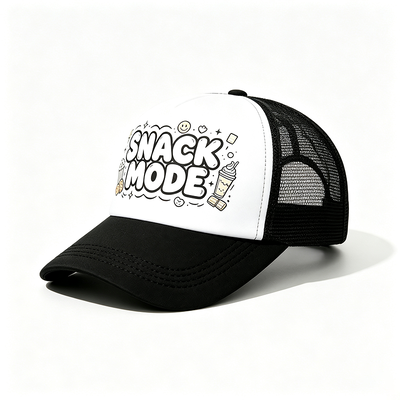 Gebogen 6-panel trucker cap met plastic snapback sluiting, op maat gemaakt, ideaal voor campagnes, teamuniformen en casual kleding