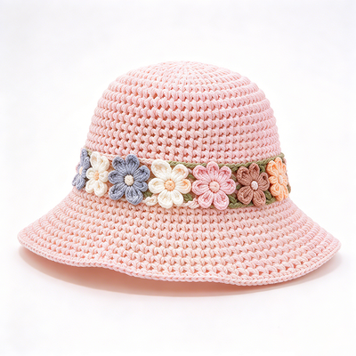 Bloemenband Haak Bucket Hoed Katoen Garen Brede Rand Stijlvolle Hoofddeksels Perfect voor Reizen Strand Dagelijks Straatkleding