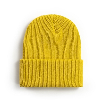 Gele Gebreide Fluorescente Beanie Bonnet Hat Cuffed Plain-Schedel