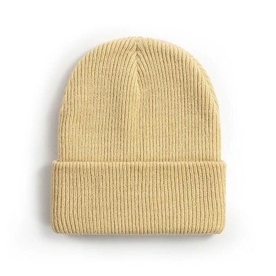 Gele Gebreide Fluorescente Beanie Bonnet Hat Cuffed Plain-Schedel