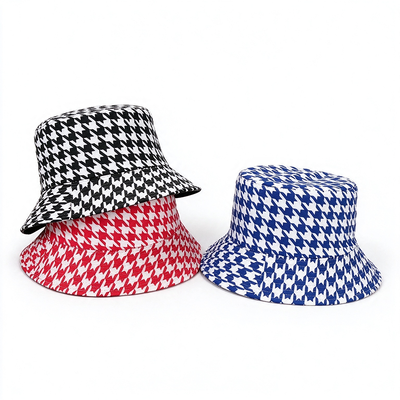 Gerecyclede Stof Houndstooth Bucket Hat Casual Lichtgewicht Ademend Hoed Voor Dagelijkse Buitenactiviteiten